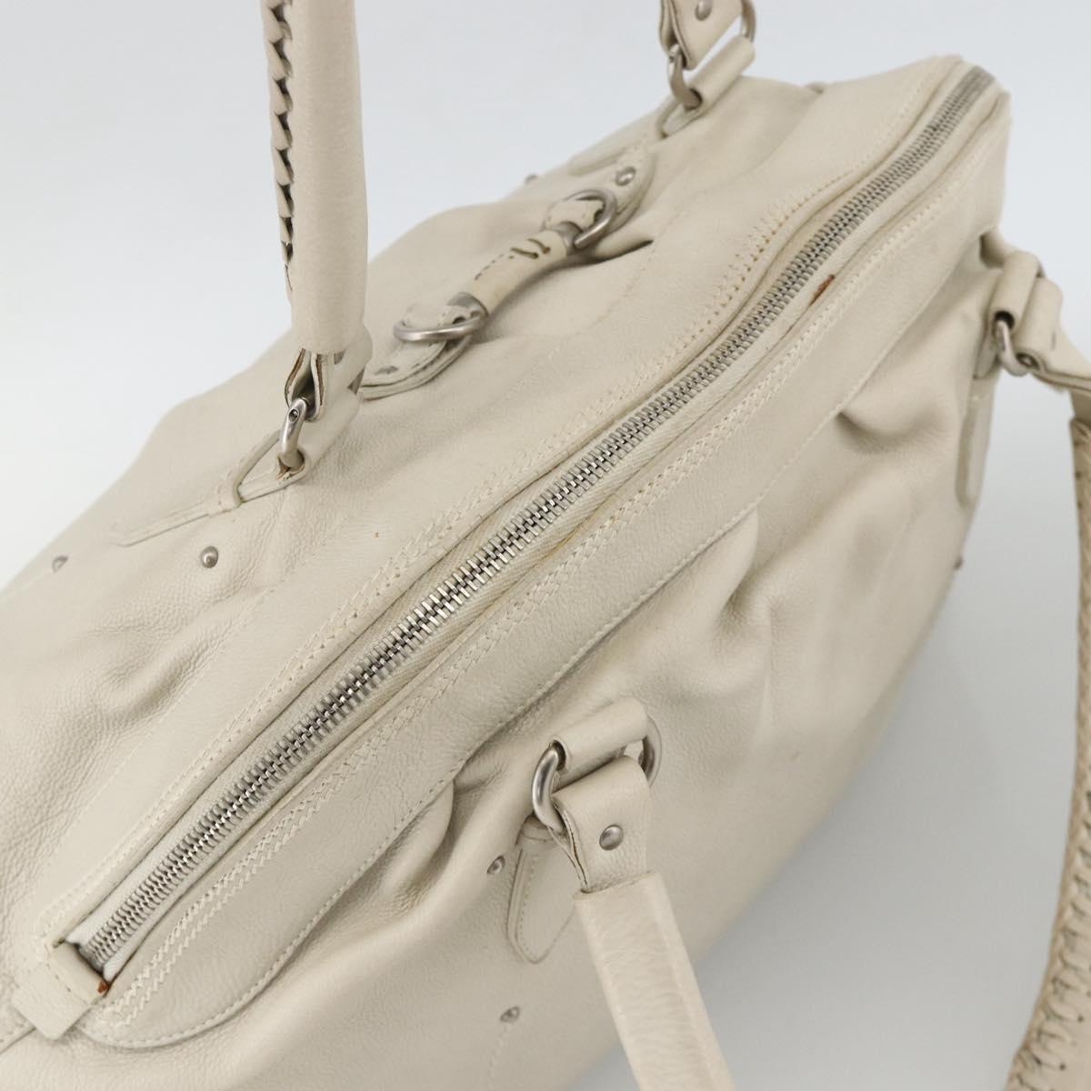 Christian Dior Shoulder Bag Leather White Silver Auth ka3530A