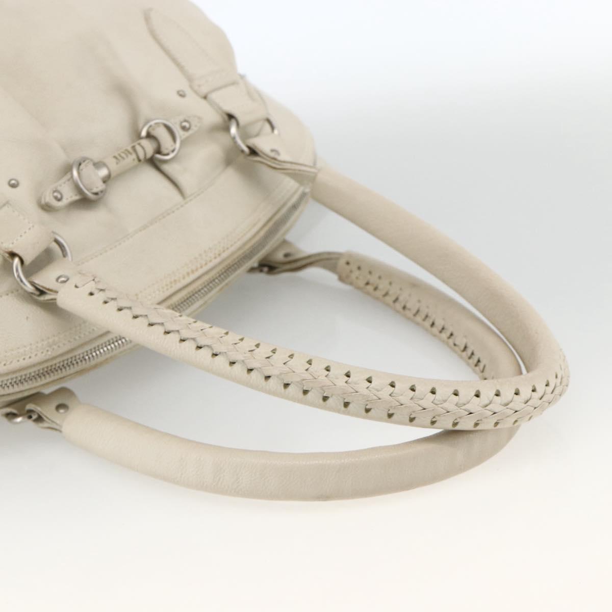 Christian Dior Shoulder Bag Leather White Silver Auth ka3530A