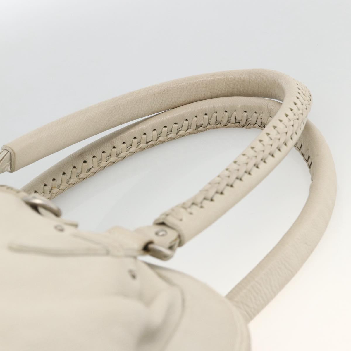 Christian Dior Shoulder Bag Leather White Silver Auth ka3530A