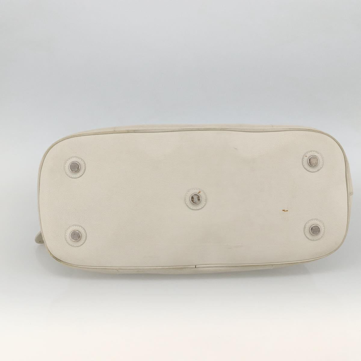 Christian Dior Shoulder Bag Leather White Silver Auth ka3530A