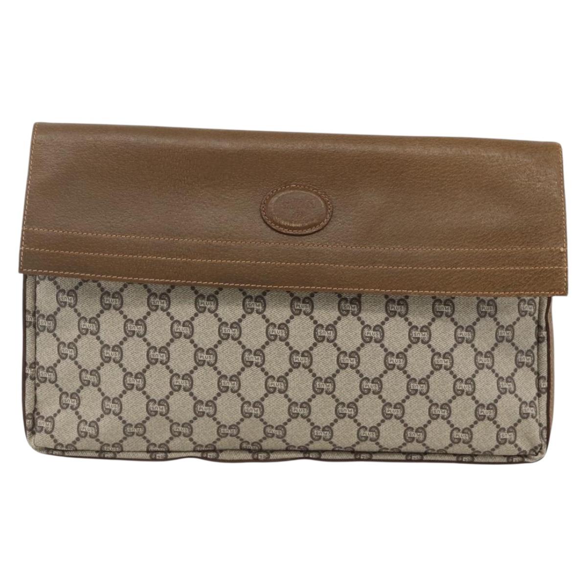 GUCCI GG Plus Supreme Clutch Bag PVC Gold Beige Auth ka3533