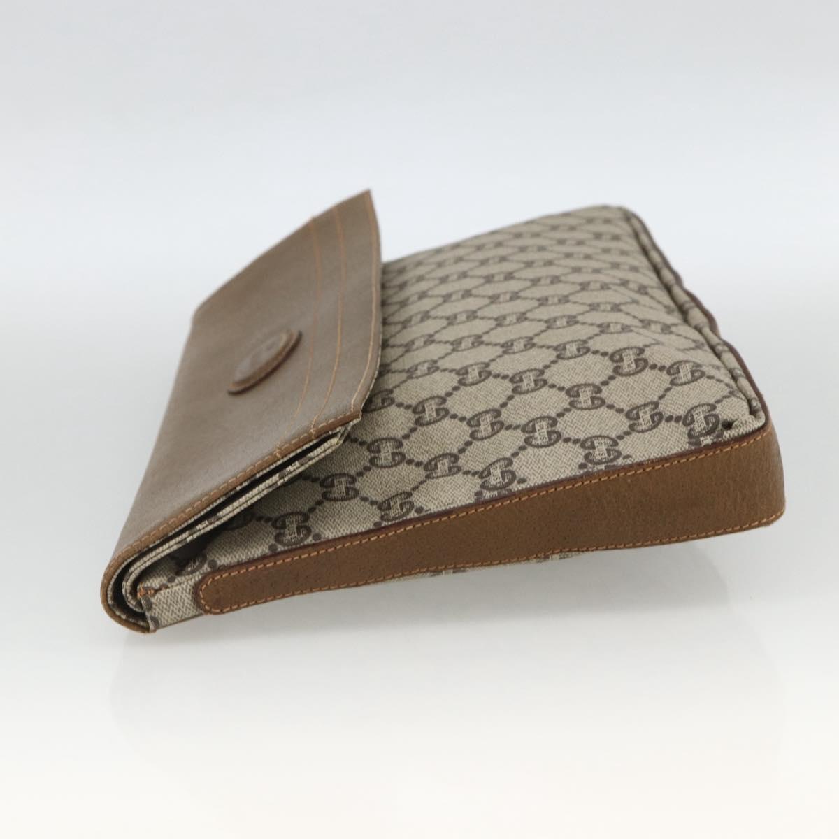 GUCCI GG Plus Supreme Clutch Bag PVC Gold Beige Auth ka3533