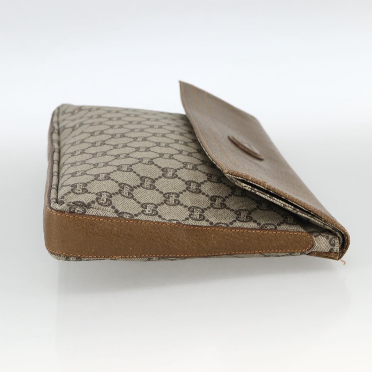 GUCCI GG Plus Supreme Clutch Bag PVC Gold Beige Auth ka3533