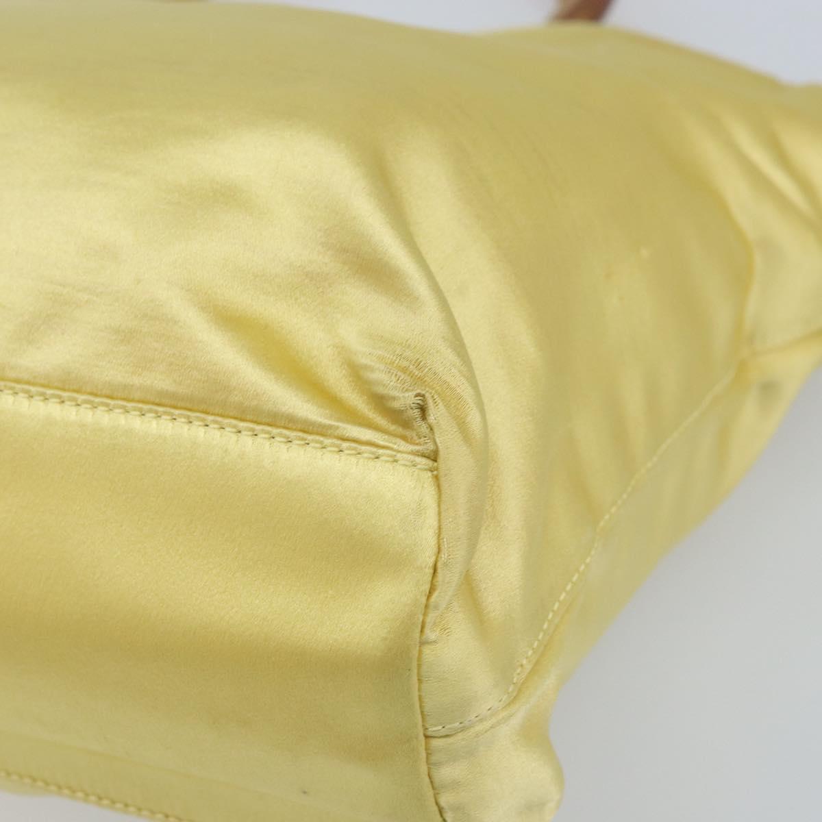 PRADA Hand Bag Satin Yellow Silver Auth ka3534