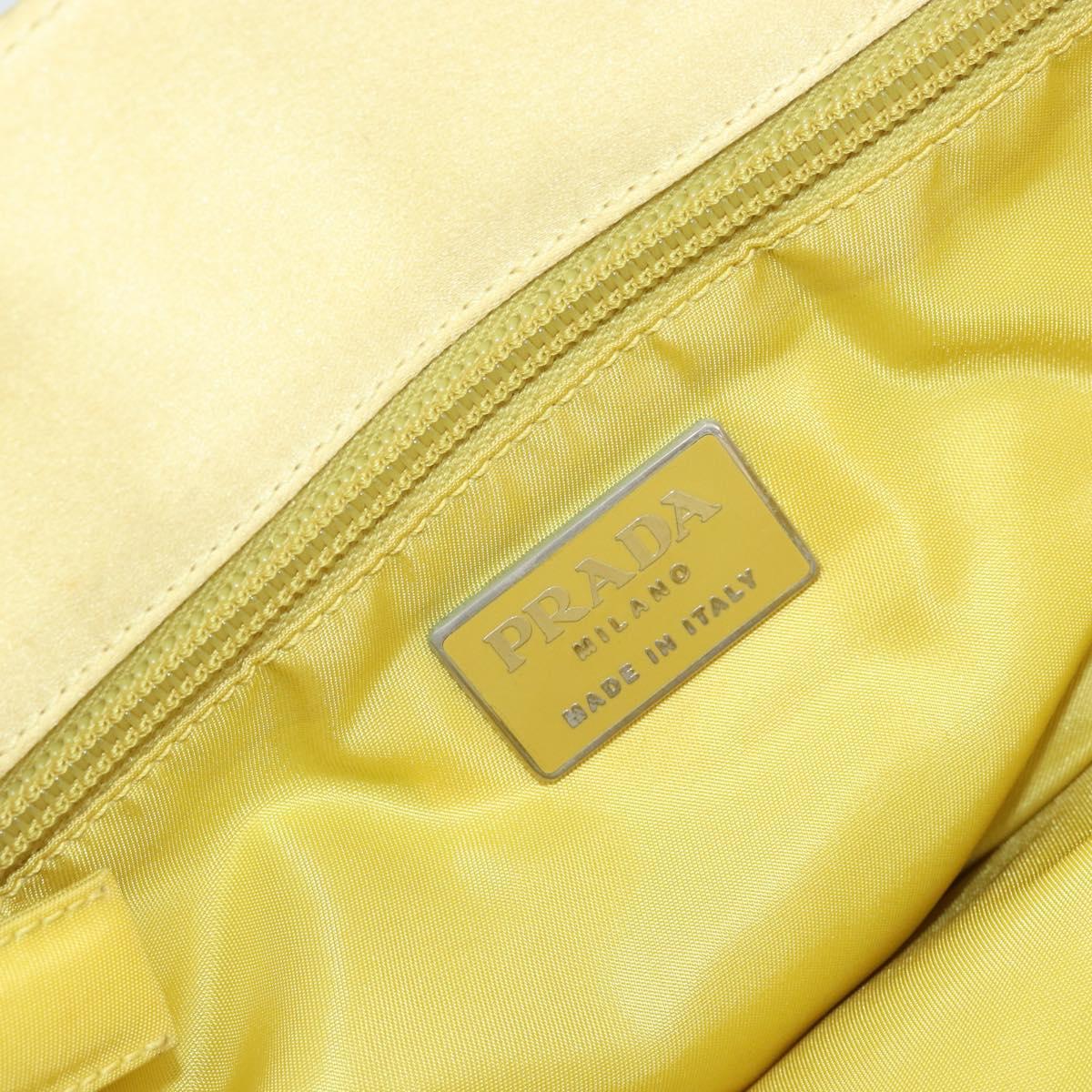 PRADA Hand Bag Satin Yellow Silver Auth ka3534