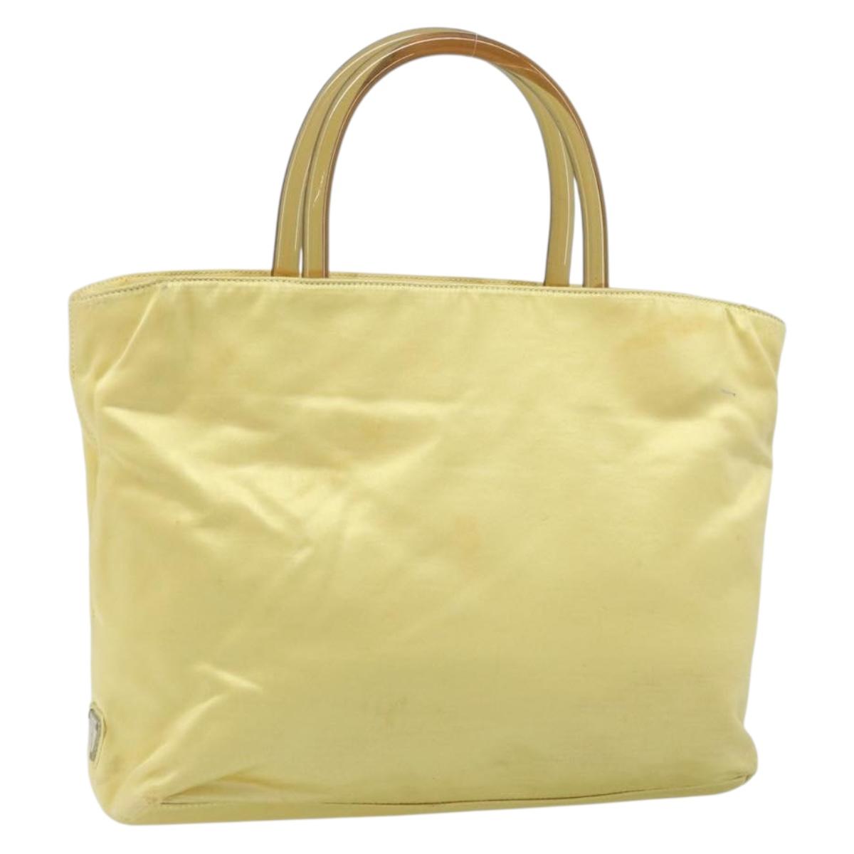 PRADA Hand Bag Satin Yellow Silver Auth ka3534
