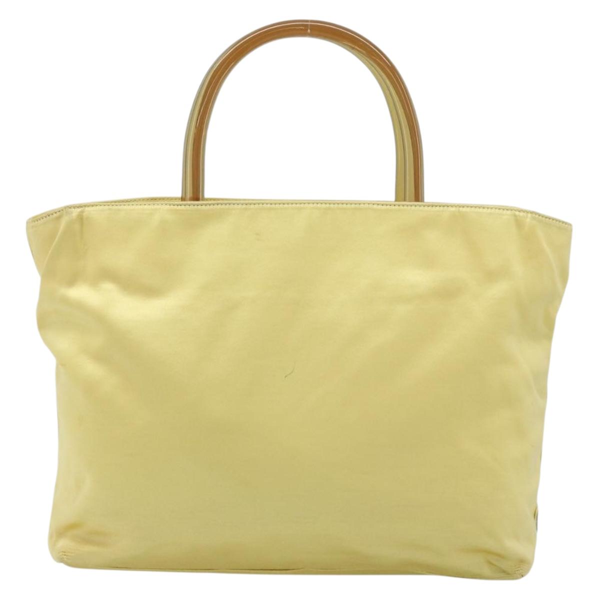 PRADA Hand Bag Satin Yellow Silver Auth ka3534