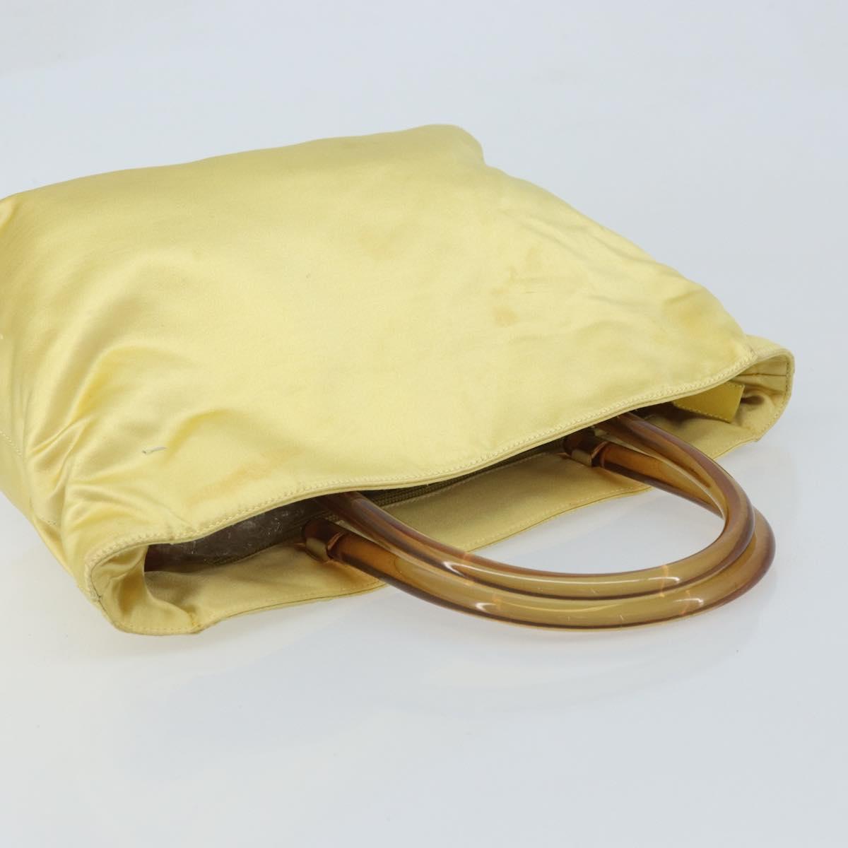 PRADA Hand Bag Satin Yellow Silver Auth ka3534