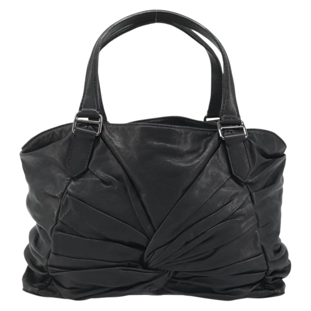 BURBERRY Hand Bag Leather Black Silver Auth ka3537