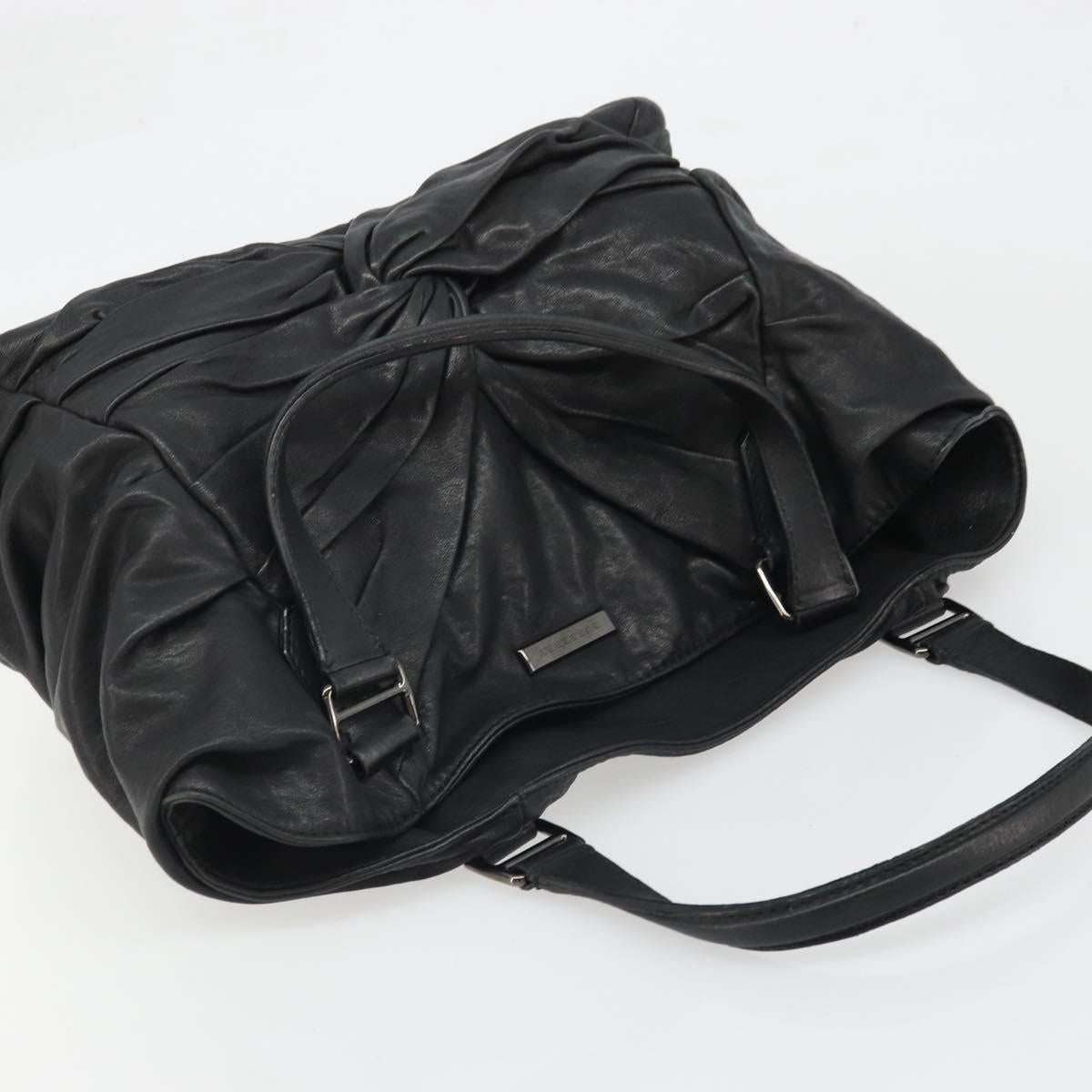 BURBERRY Hand Bag Leather Black Silver Auth ka3537