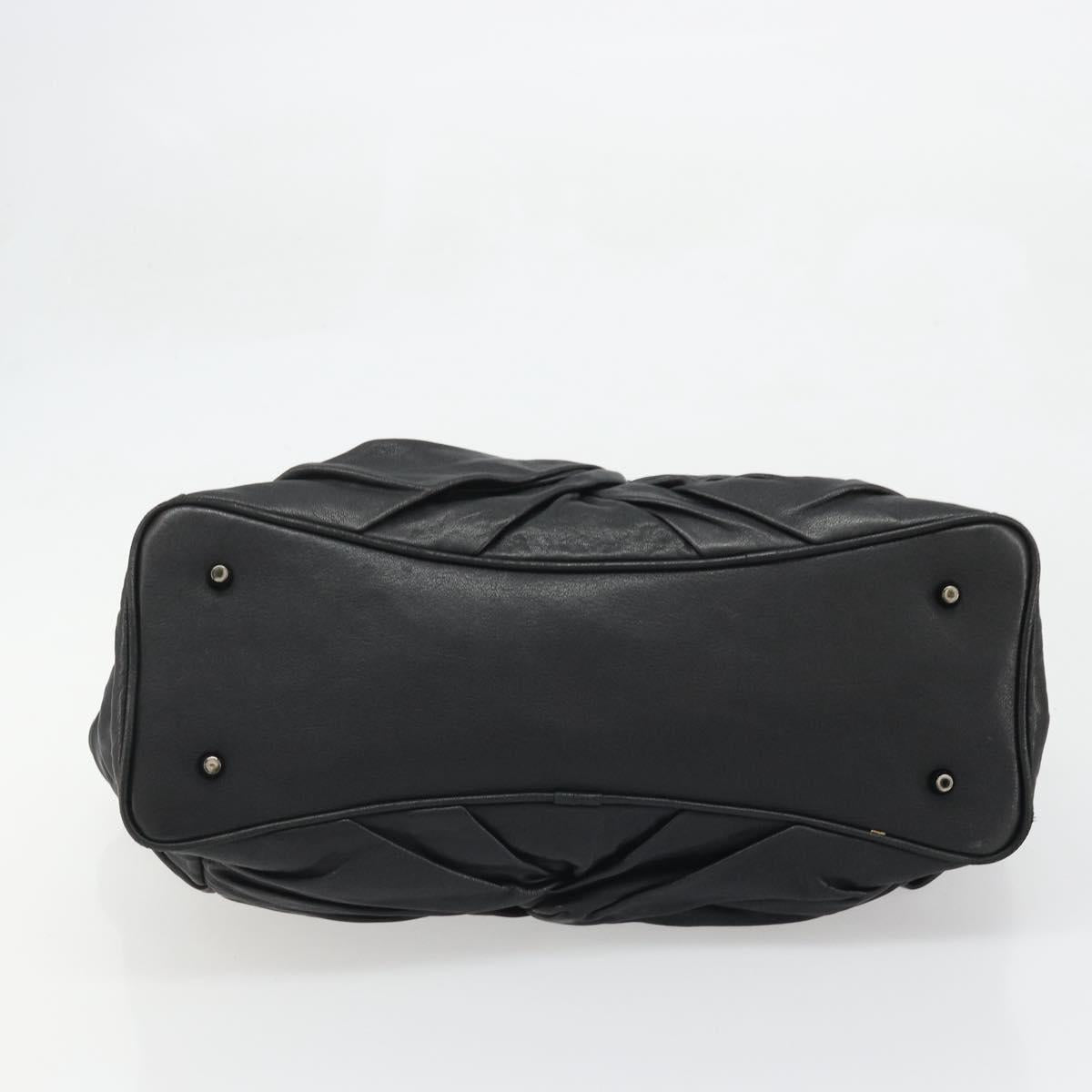 BURBERRY Hand Bag Leather Black Silver Auth ka3537