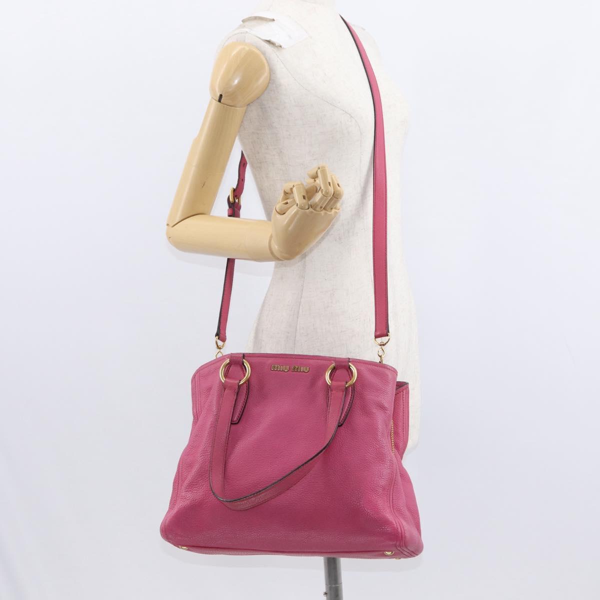 Miu Miu Tote Bag Leather 2way Pink Gold Auth ka354