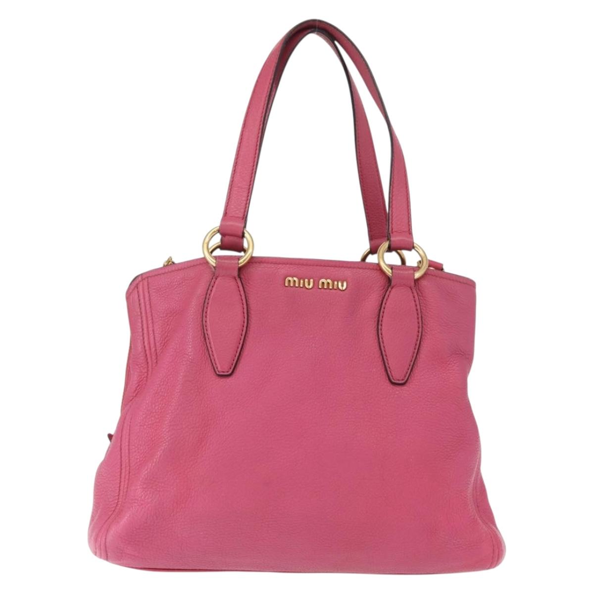 Miu Miu Tote Bag Leather 2way Pink Gold Auth ka354