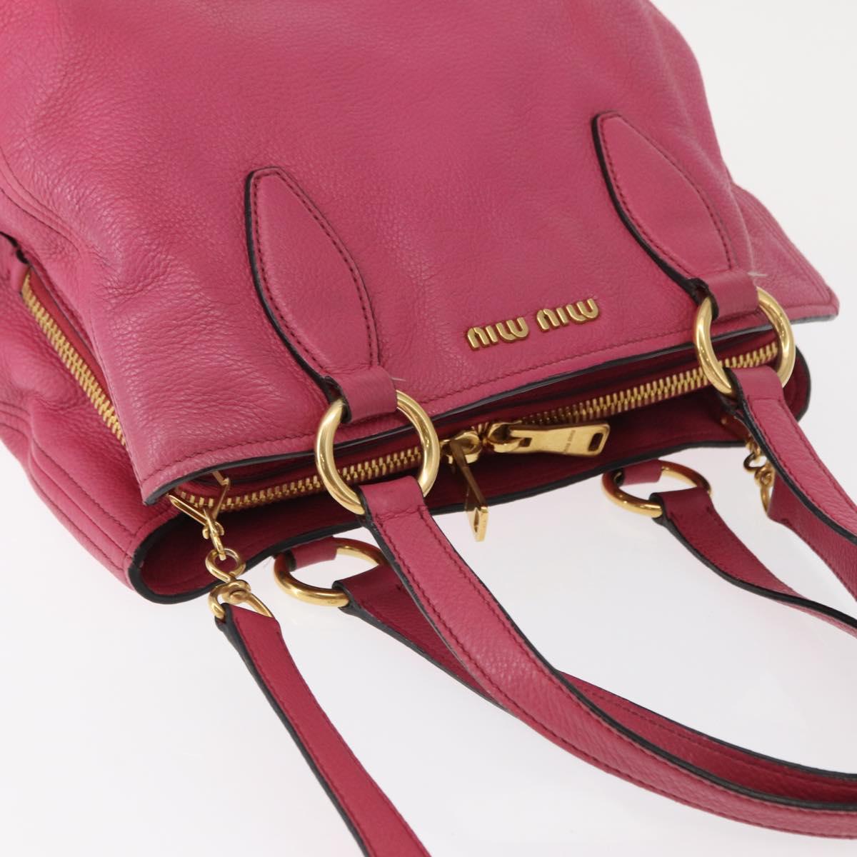 Miu Miu Tote Bag Leather 2way Pink Gold Auth ka354