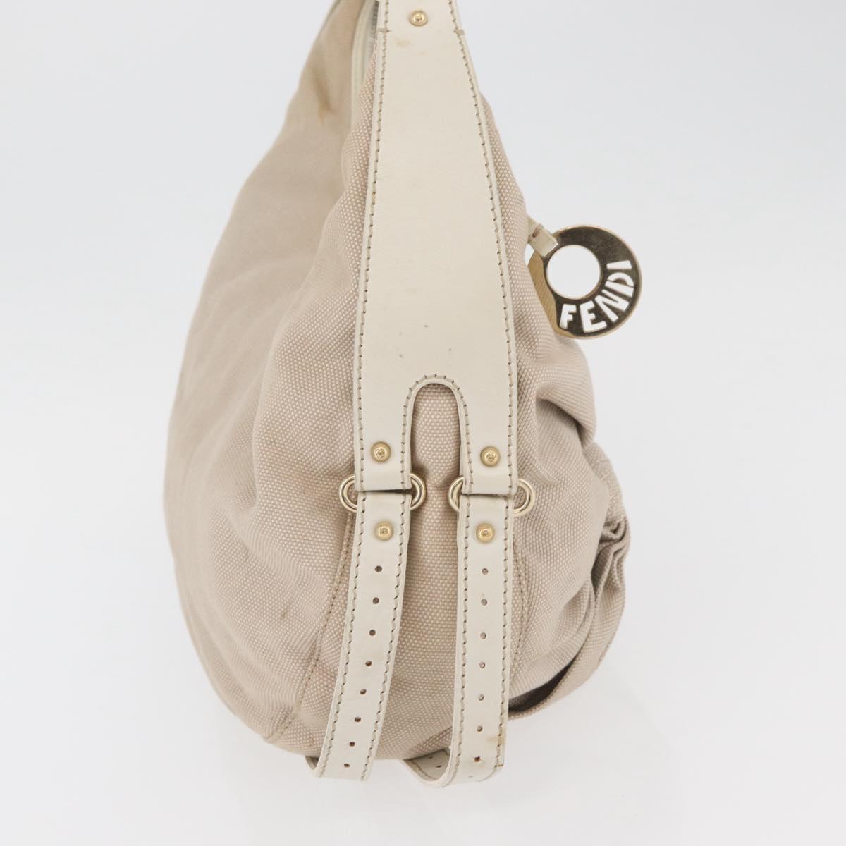 FENDI Shoulder Bag Canvas Leather Beige Gold Auth ka3548