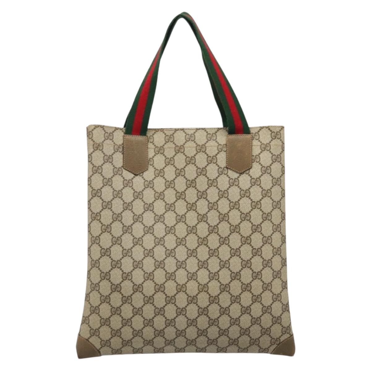 GUCCI GG Supreme Web Sherry Line Tote Bag PVC Beige Red 02 37 1300 Auth ka3550