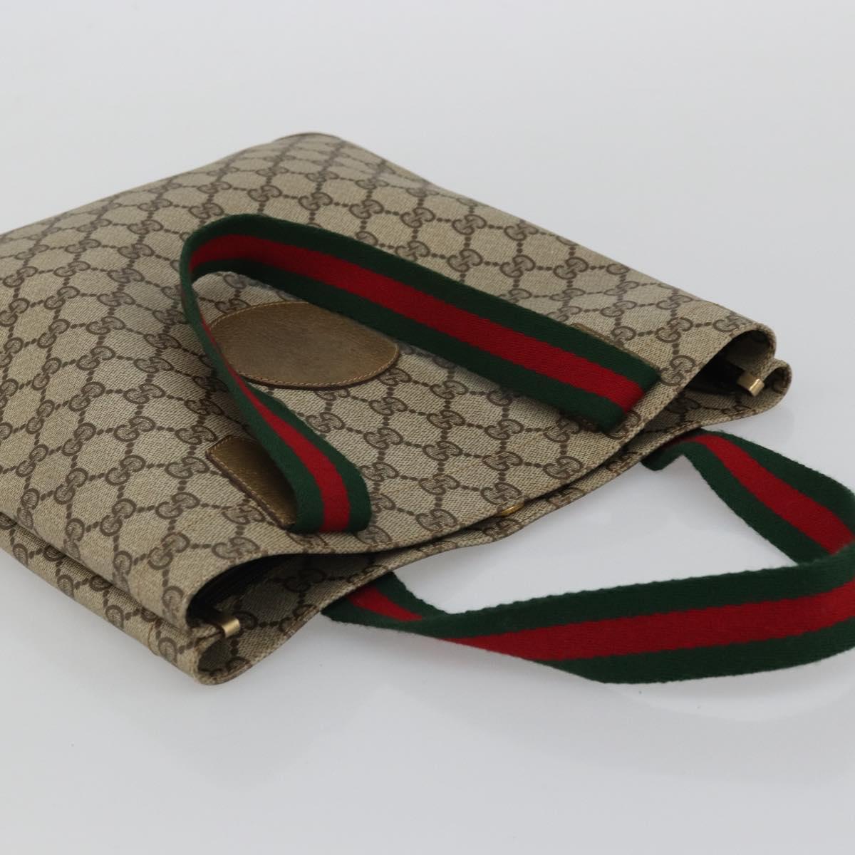 GUCCI GG Supreme Web Sherry Line Tote Bag PVC Beige Red 02 37 1300 Auth ka3550