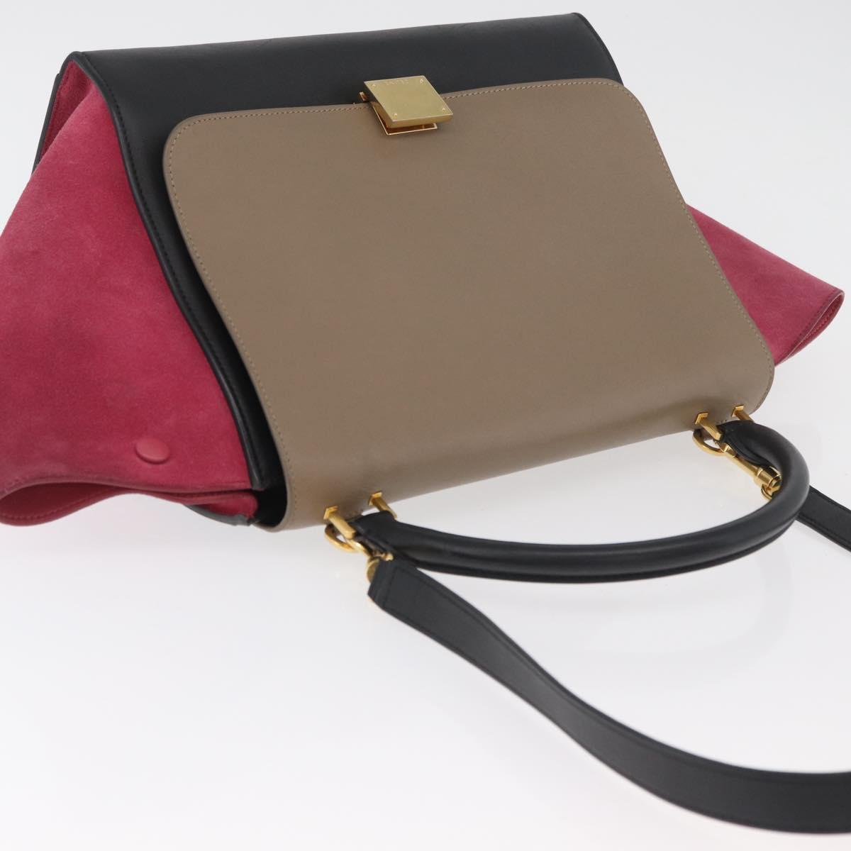 CELINE Trapeze Hand Bag Suede Leather 2way Pink Beige Auth ka3552A