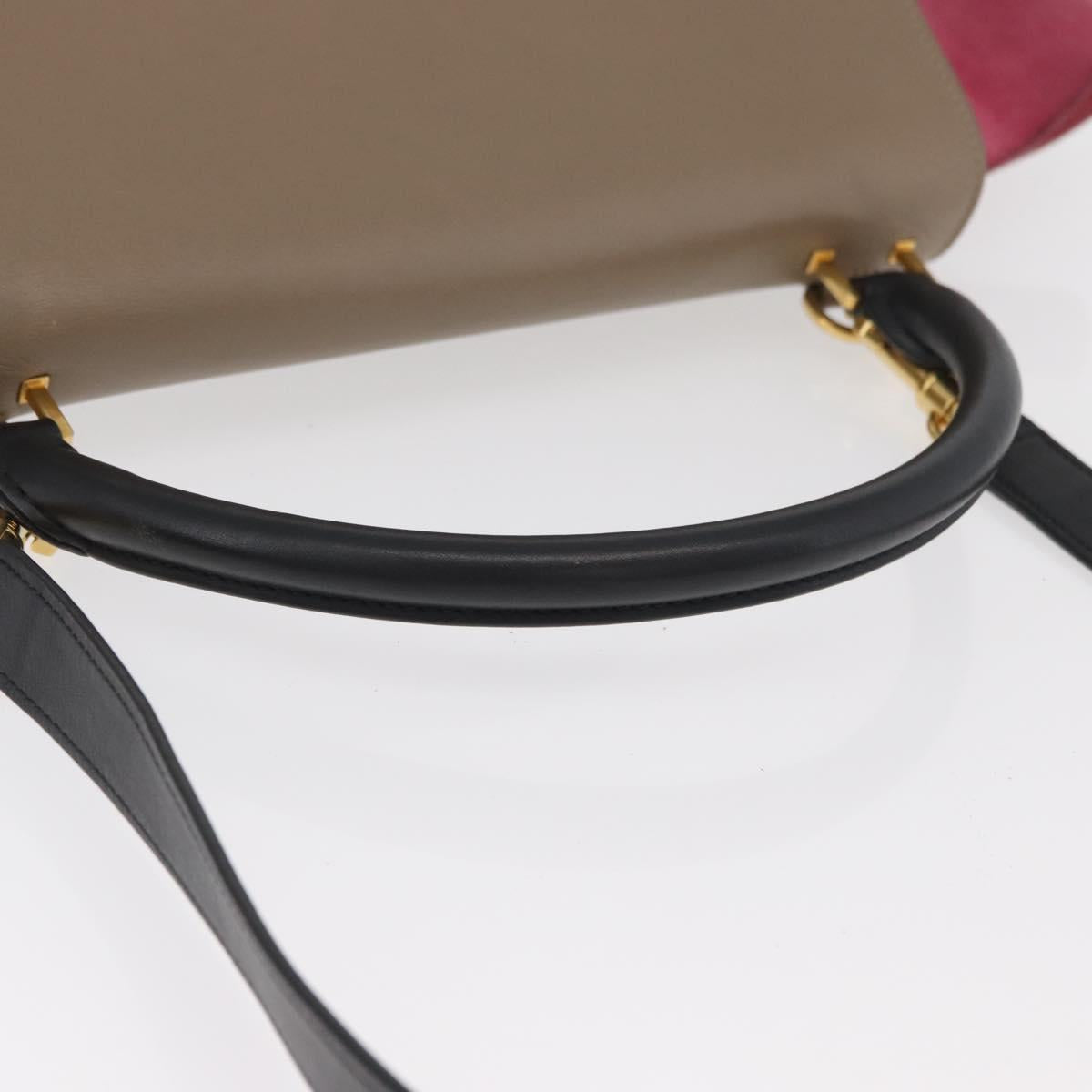 CELINE Trapeze Hand Bag Suede Leather 2way Pink Beige Auth ka3552A