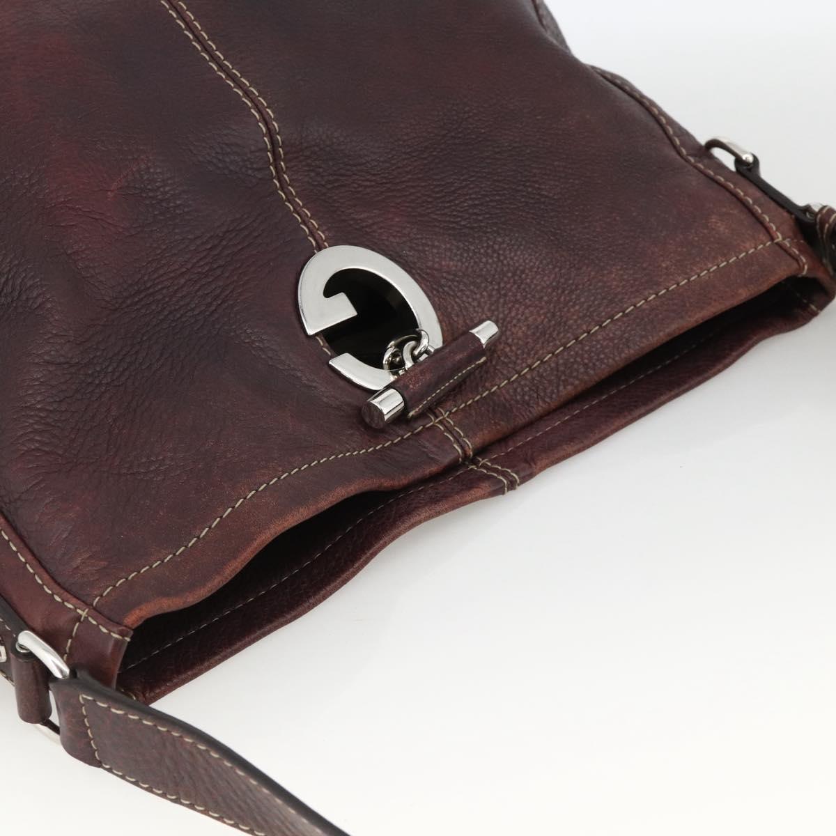 GUCCI Shoulder Bag Leather Wine Red Silver 247393 Auth ka3554