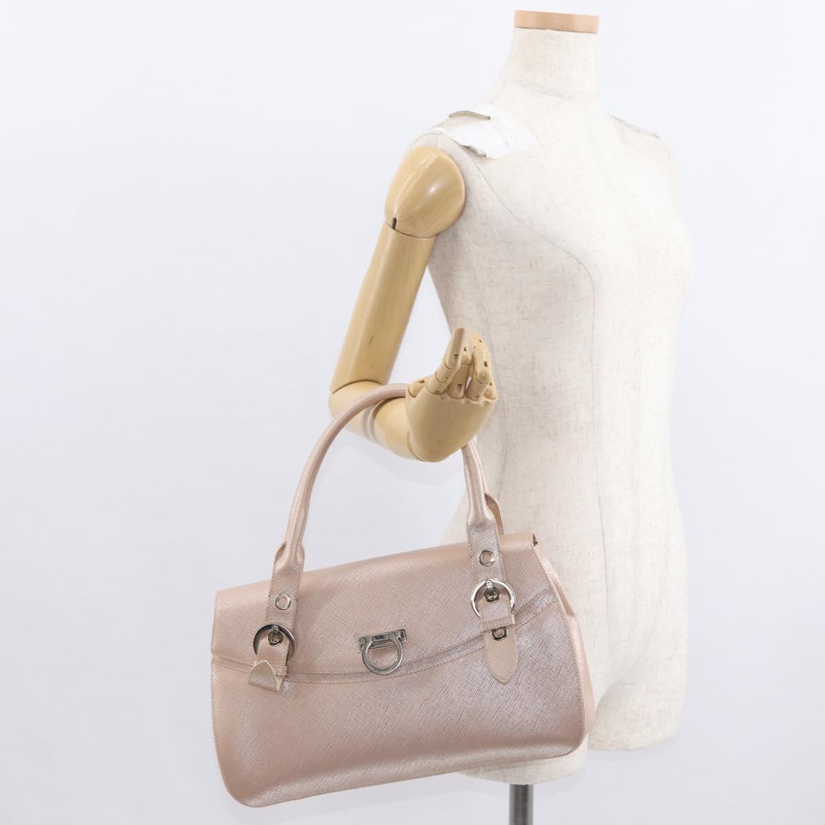 Salvatore Ferragamo Gancini Shoulder Bag Leather Pink Silver Auth ka356
