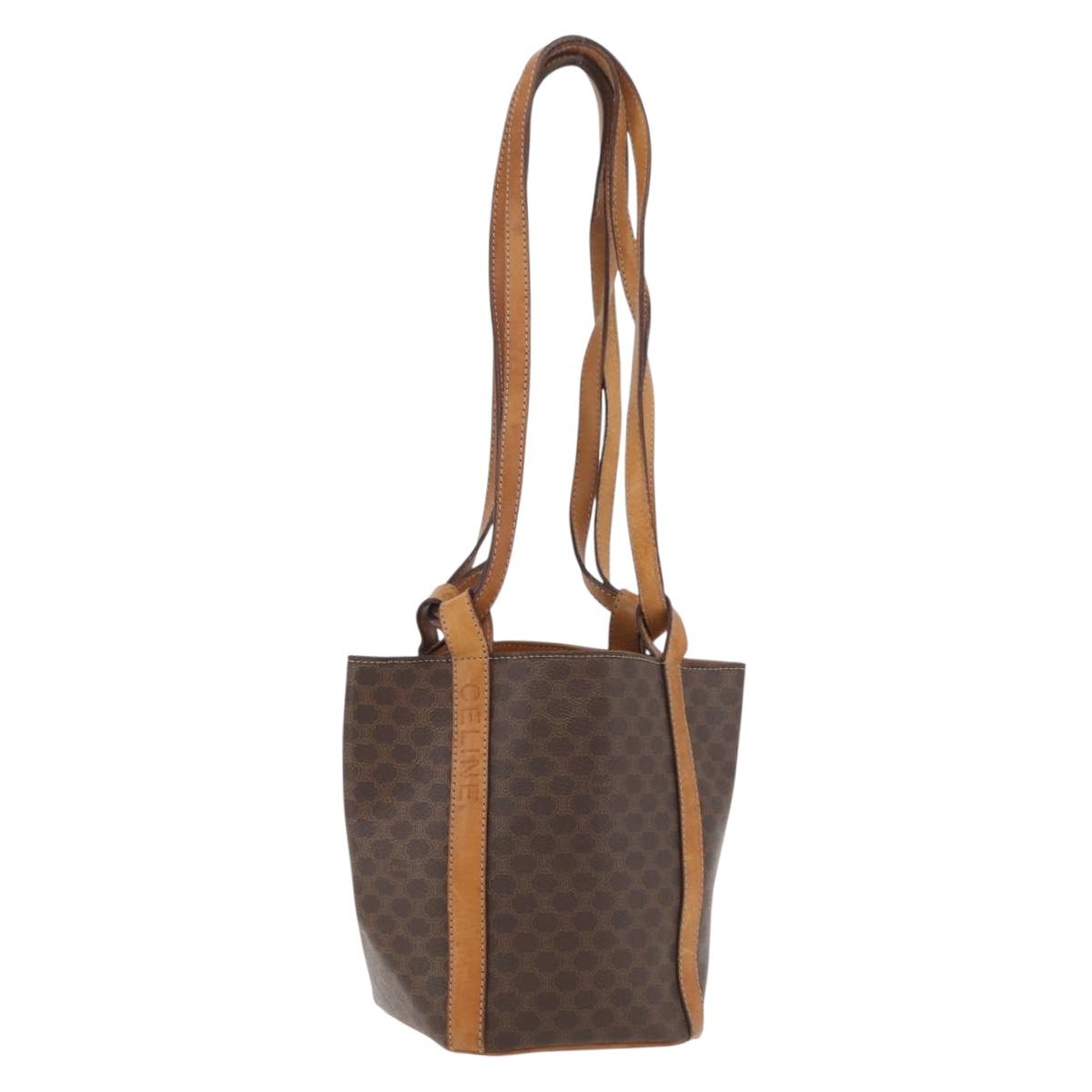 CELINE Macadam Canvas Shoulder Bag PVC Leather Brown Gold Auth ka3561