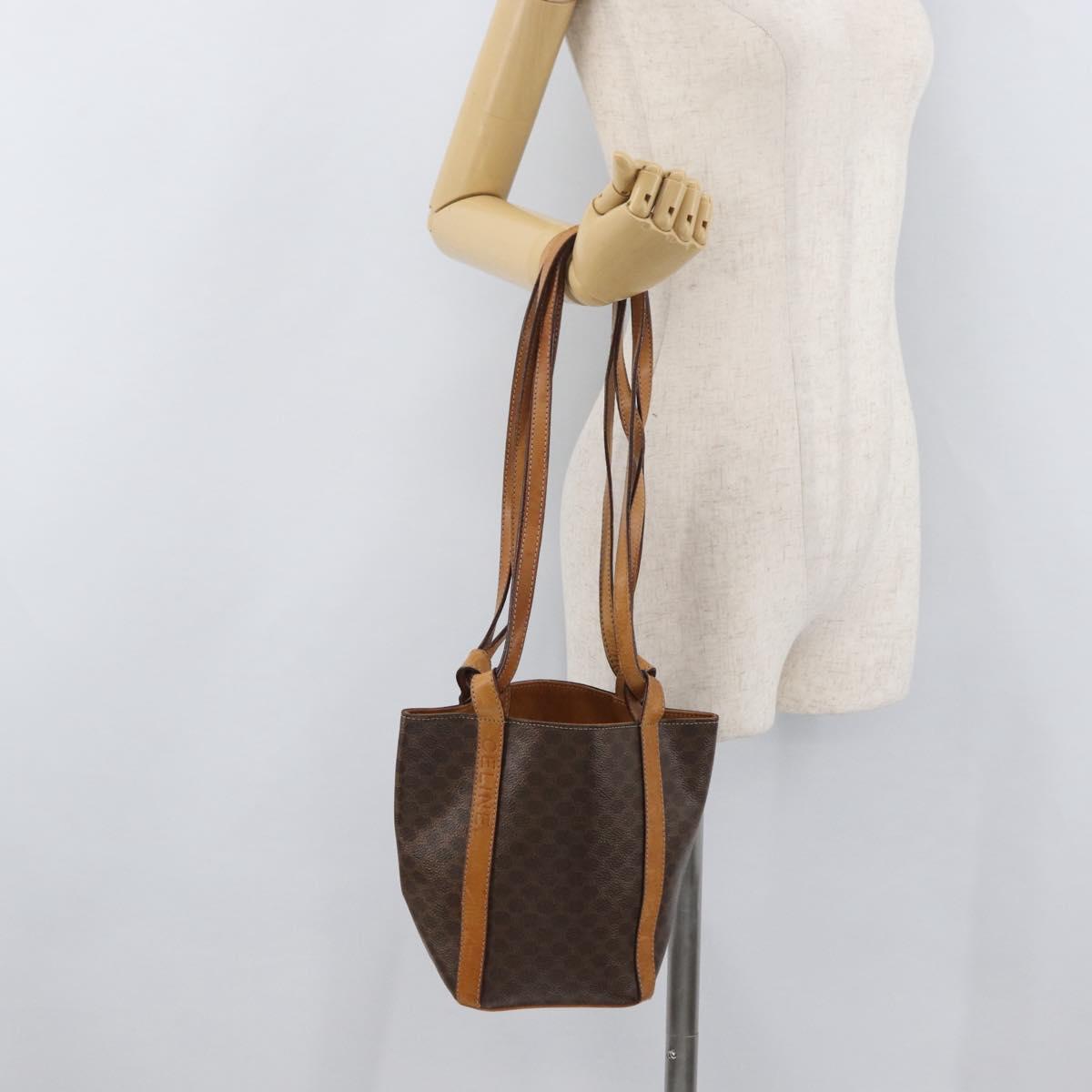 CELINE Macadam Canvas Shoulder Bag PVC Leather Brown Gold Auth ka3561