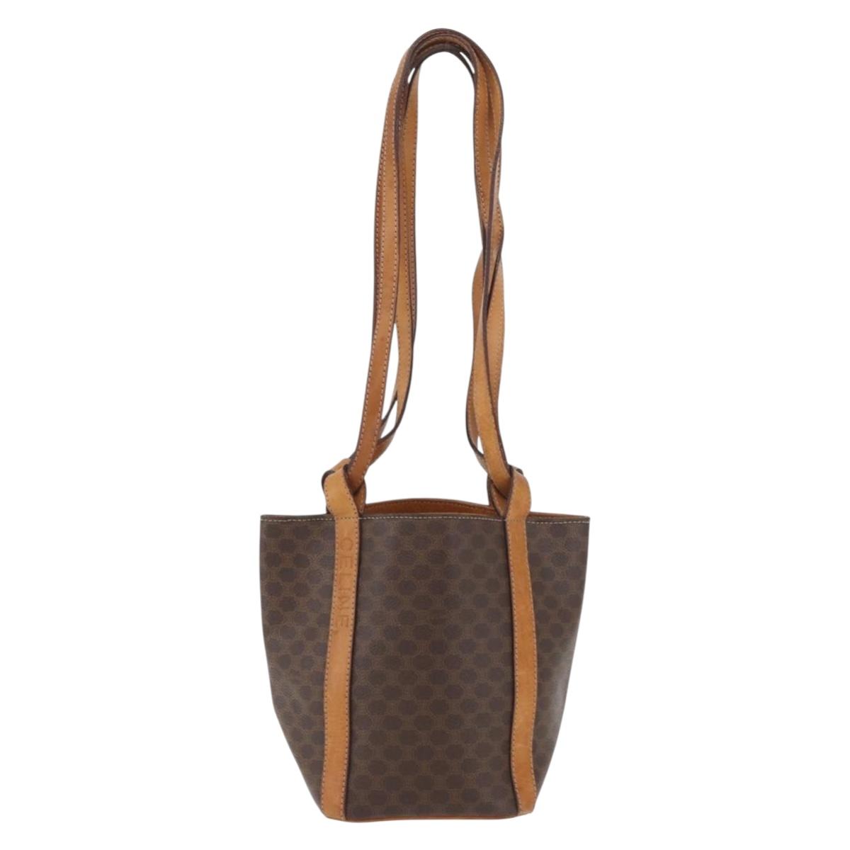 CELINE Macadam Canvas Shoulder Bag PVC Leather Brown Gold Auth ka3561