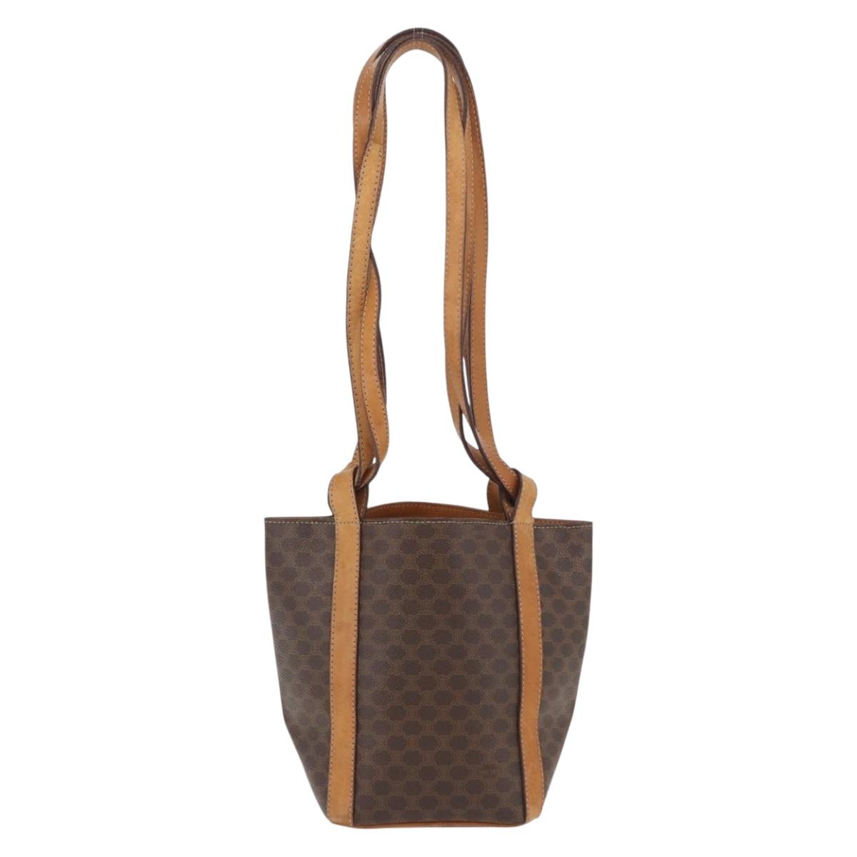 CELINE Macadam Canvas Shoulder Bag PVC Leather Brown Gold Auth ka3561