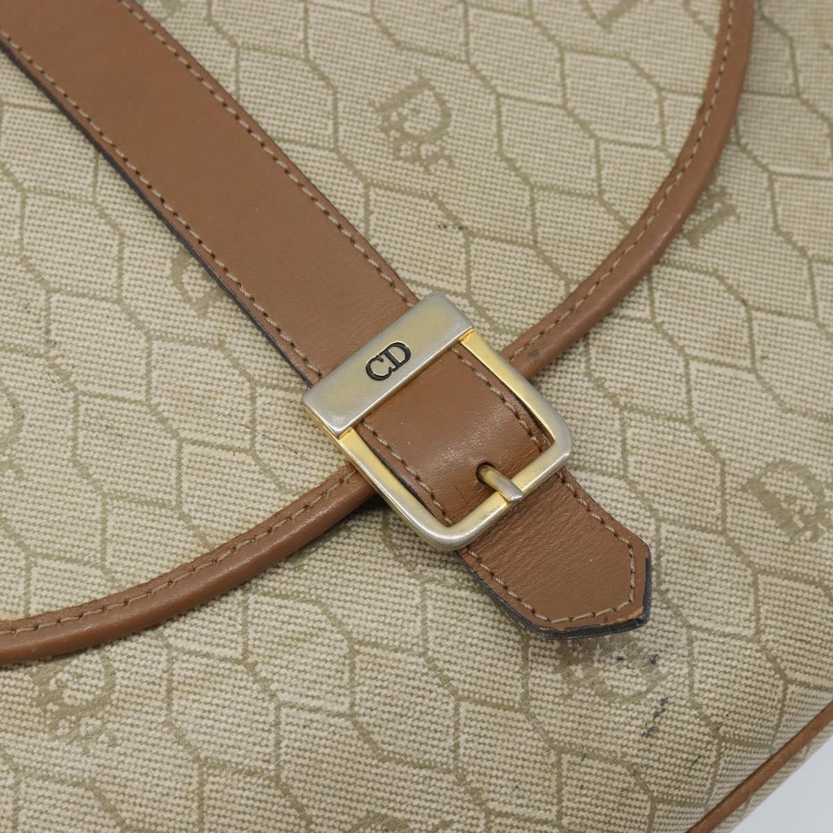 Christian Dior Honeycomb Canvas Shoulder Bag PVC Beige Gold Auth ka3563