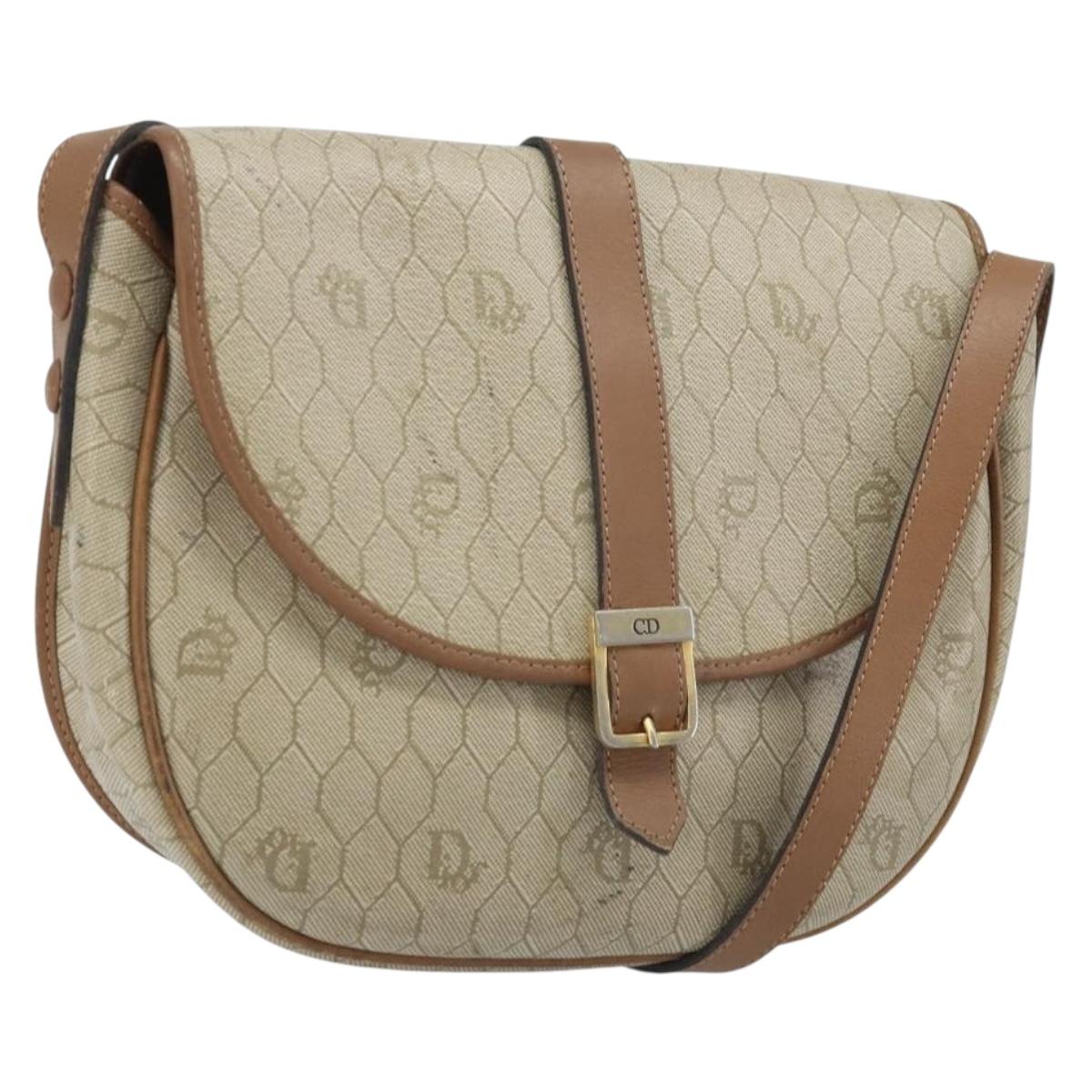 Christian Dior Honeycomb Canvas Shoulder Bag PVC Beige Gold Auth ka3563
