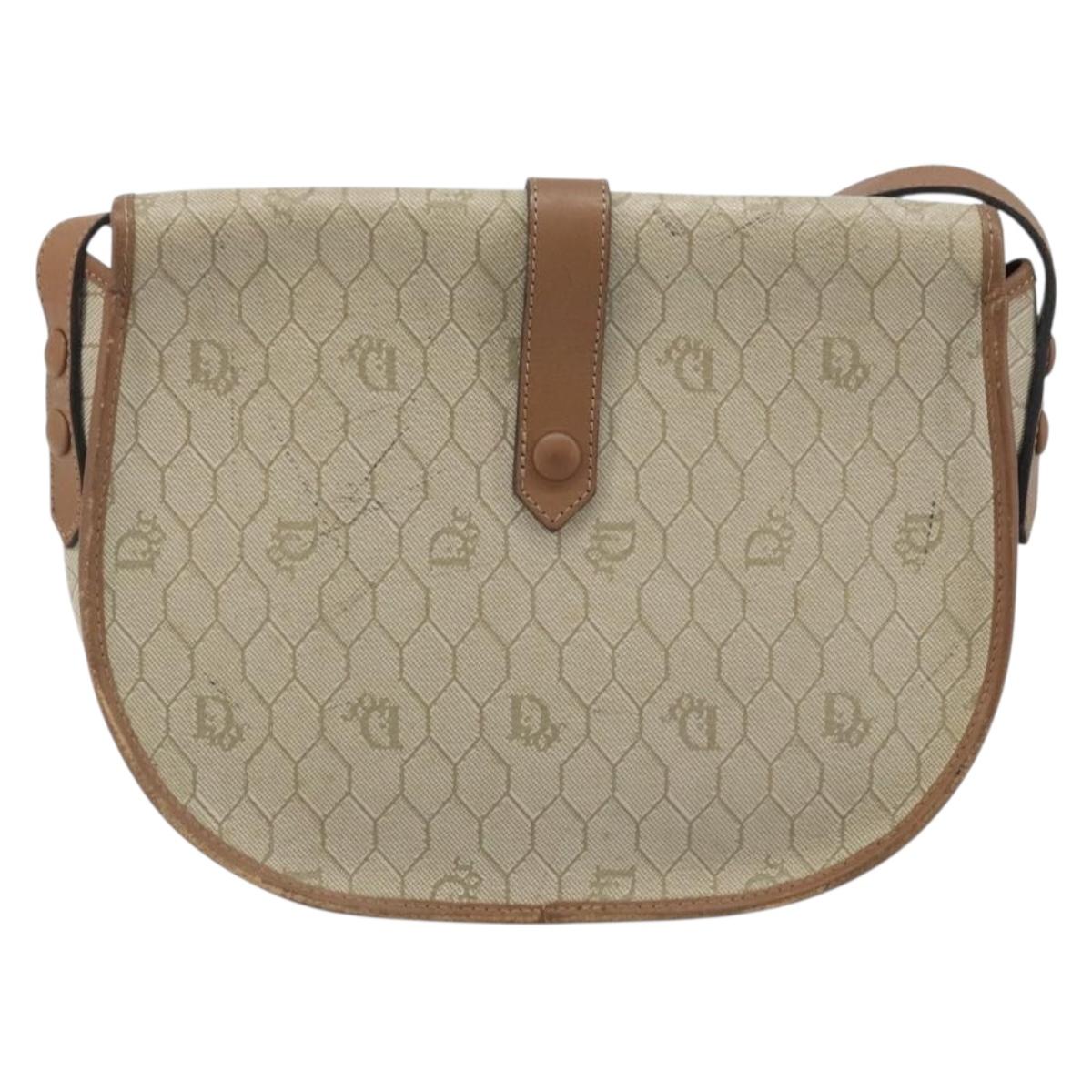 Christian Dior Honeycomb Canvas Shoulder Bag PVC Beige Gold Auth ka3563