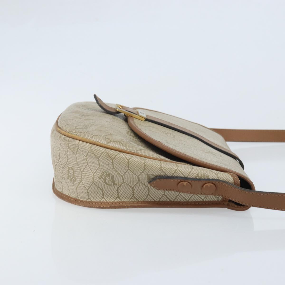 Christian Dior Honeycomb Canvas Shoulder Bag PVC Beige Gold Auth ka3563
