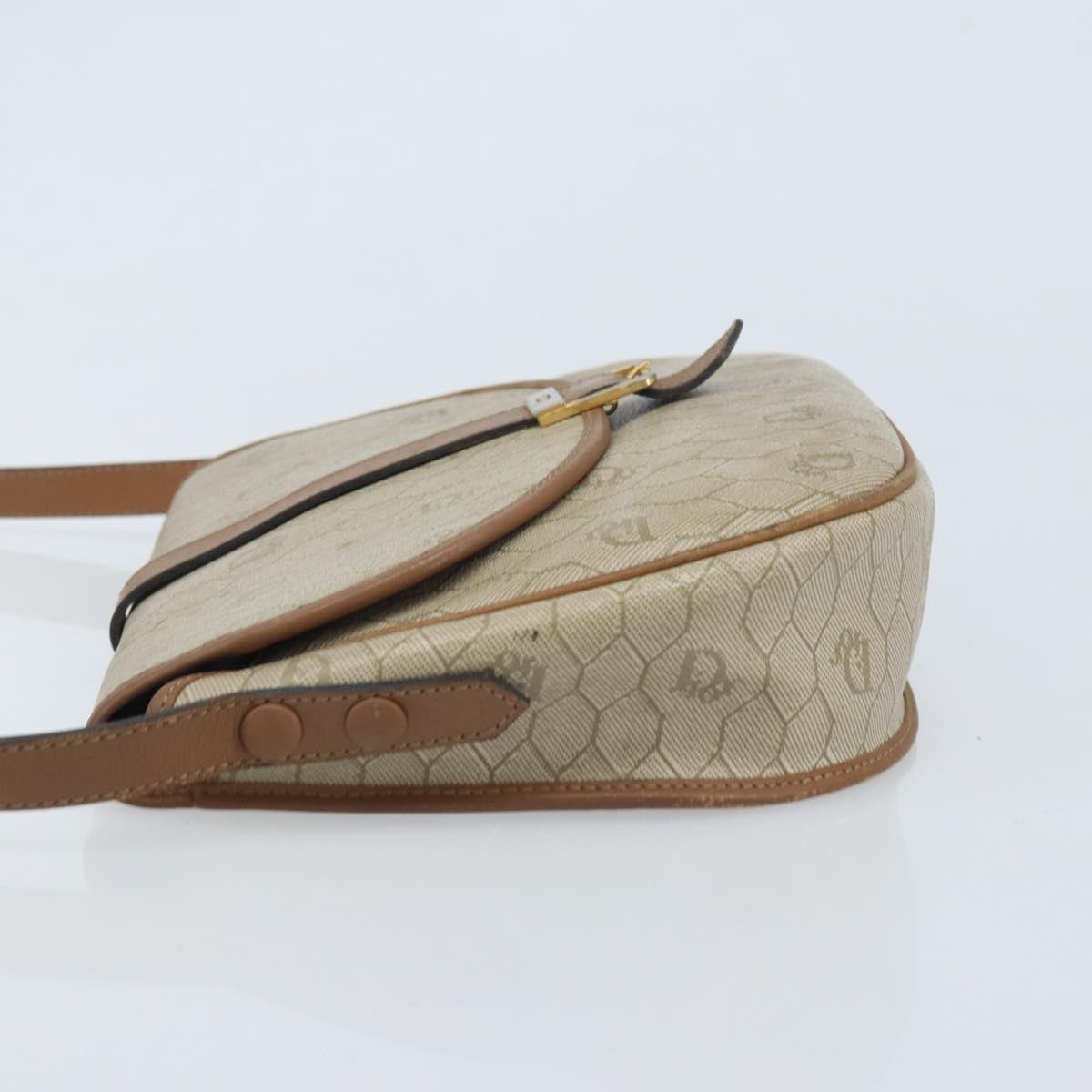 Christian Dior Honeycomb Canvas Shoulder Bag PVC Beige Gold Auth ka3563