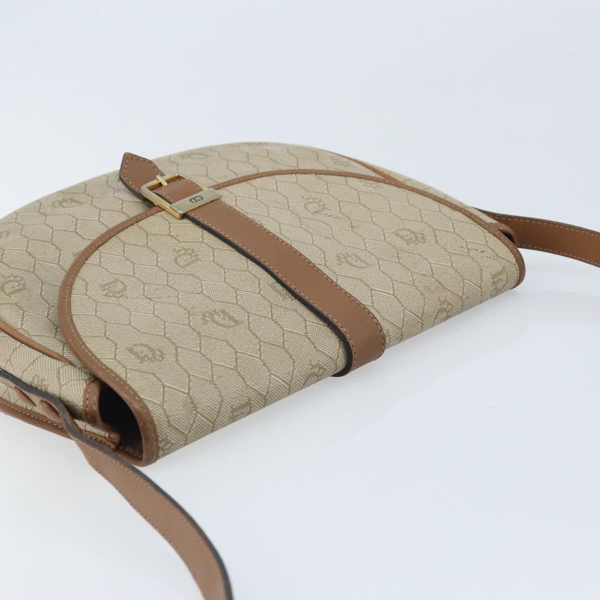 Christian Dior Honeycomb Canvas Shoulder Bag PVC Beige Gold Auth ka3563