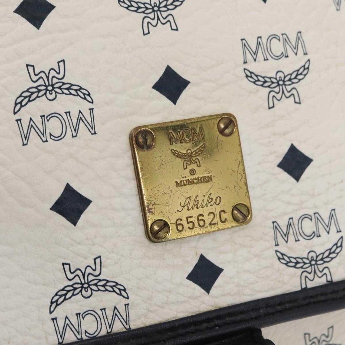 MCM Vicetos Logogram Shoulder Bag PVC Leather White Gold Auth ka3568