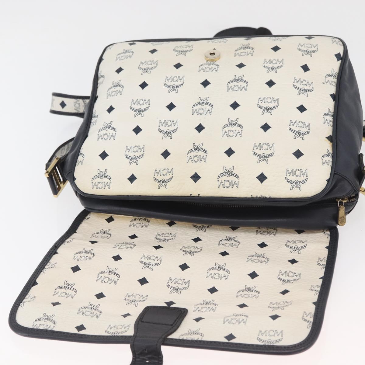 MCM Vicetos Logogram Shoulder Bag PVC Leather White Gold Auth ka3568