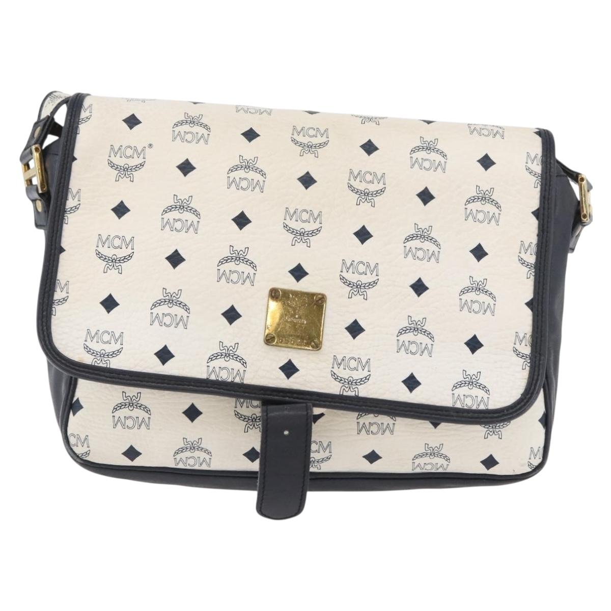 MCM Vicetos Logogram Shoulder Bag PVC Leather White Gold Auth ka3568