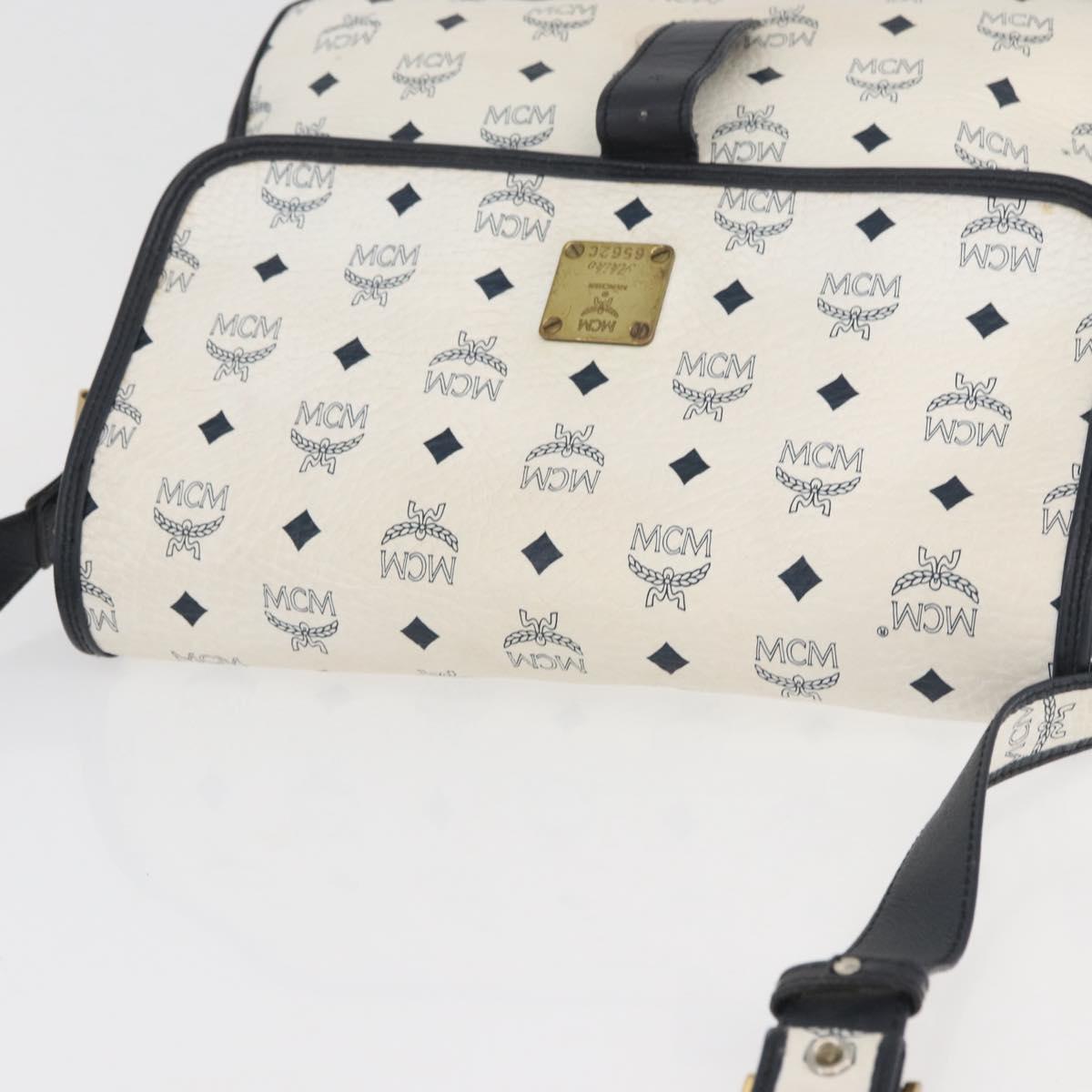 MCM Vicetos Logogram Shoulder Bag PVC Leather White Gold Auth ka3568