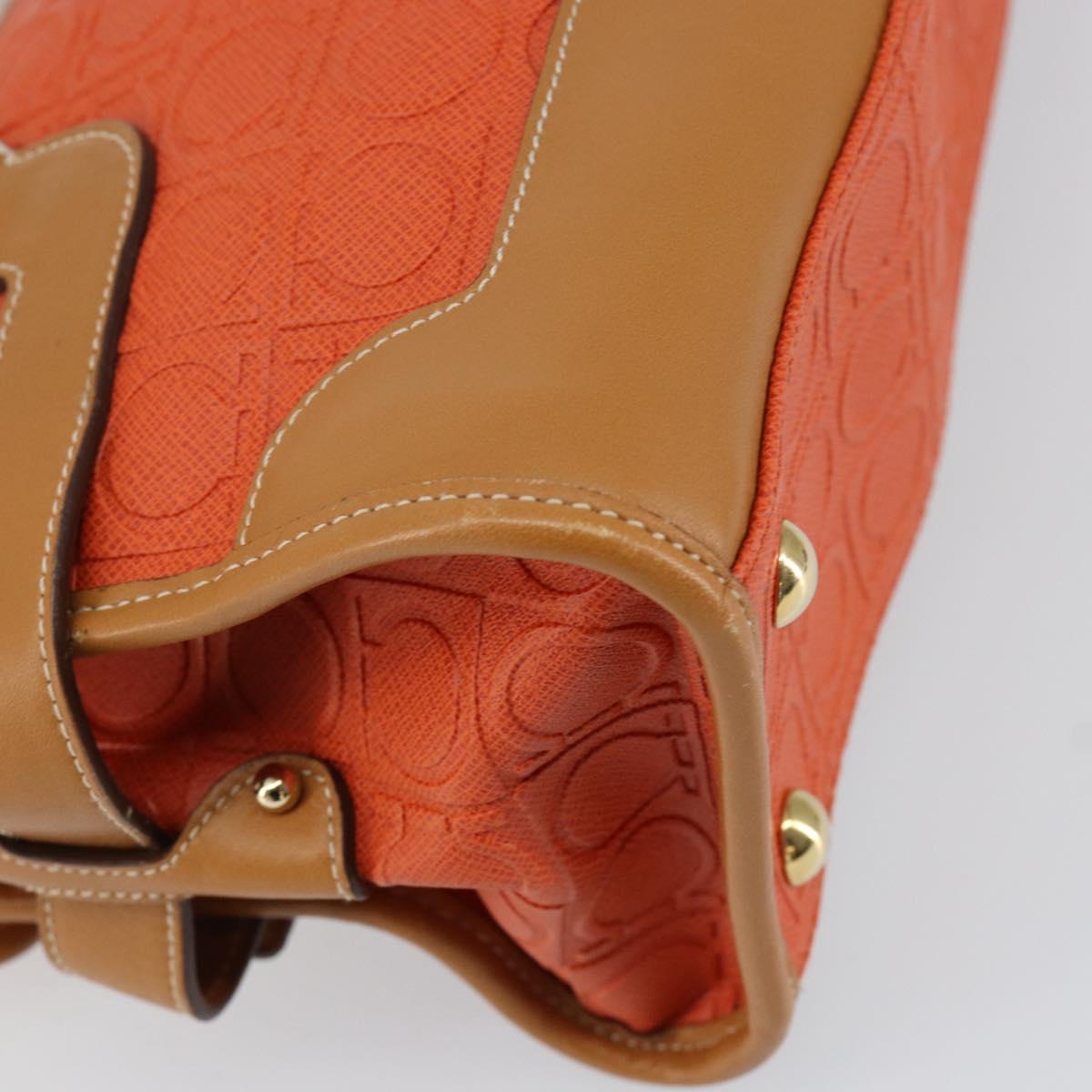Salvatore Ferragamo Gancini Shoulder Bag PVC Leather Orange Gold Auth ka357