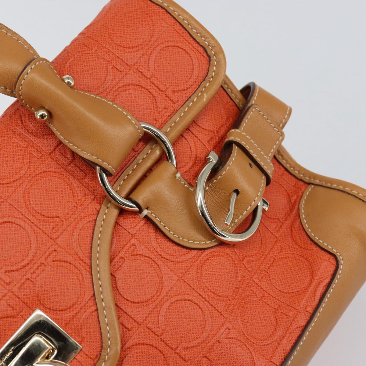 Salvatore Ferragamo Gancini Shoulder Bag PVC Leather Orange Gold Auth ka357