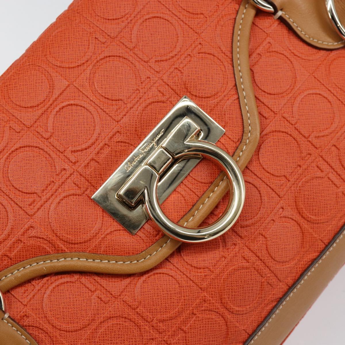 Salvatore Ferragamo Gancini Shoulder Bag PVC Leather Orange Gold Auth ka357