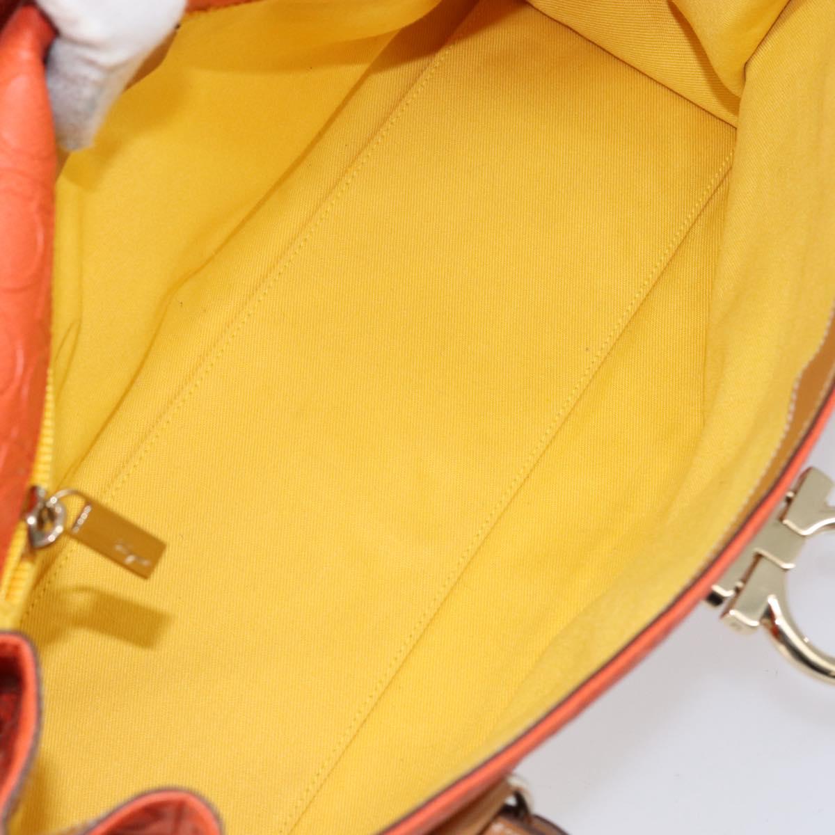 Salvatore Ferragamo Gancini Shoulder Bag PVC Leather Orange Gold Auth ka357