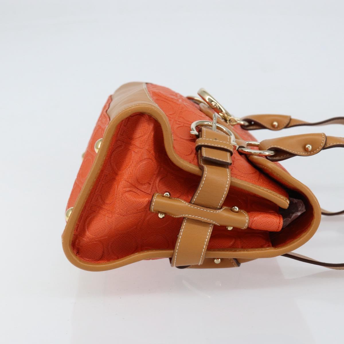 Salvatore Ferragamo Gancini Shoulder Bag PVC Leather Orange Gold Auth ka357