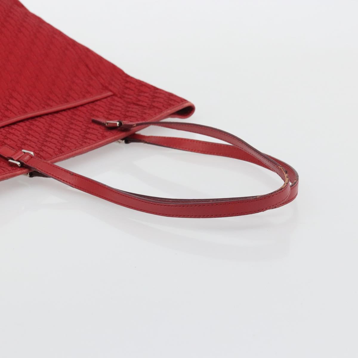Christian Dior Trotter Canvas Tote Bag Red Silver Auth ka3572