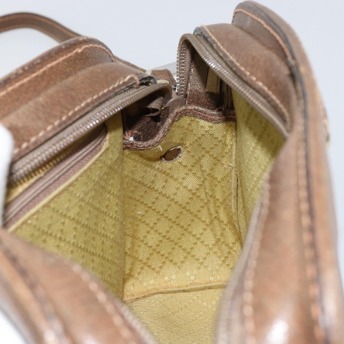 GUCCI Web Sherry Line Shoulder Bag Leather Brown Gold Auth ka359