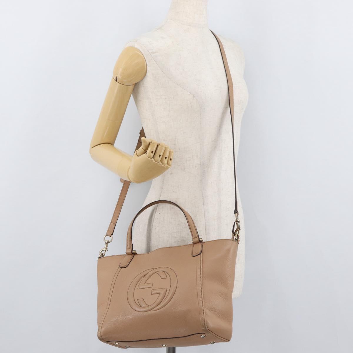 GUCCI Soho Interlocking Hand Bag Leather 2way Gold Beige 369176 Auth ka3592