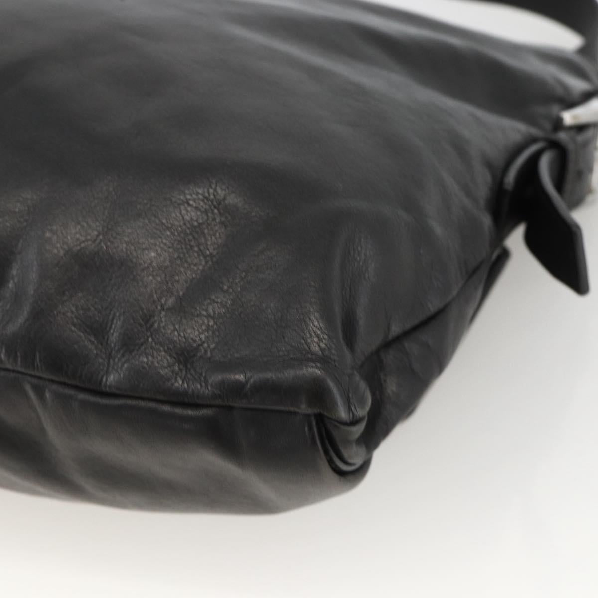 PRADA Shoulder Bag Leather Black Silver Auth ka3596A