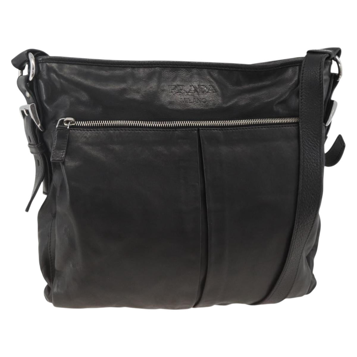 PRADA Shoulder Bag Leather Black Silver Auth ka3596A