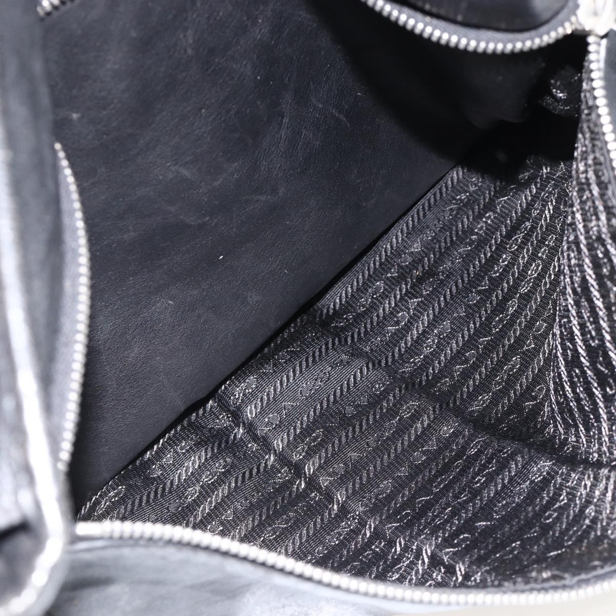PRADA Shoulder Bag Leather Black Silver Auth ka3596A